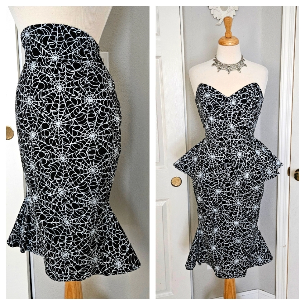 PUG Pinup Girl Clothing Spiderweb Mermaid Skirt | Pinup Couture Hobble Skirt